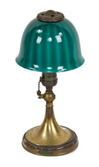 all original early 20th century fully adjustable "emeralite jr." portable lamp with striped green cased glass shade