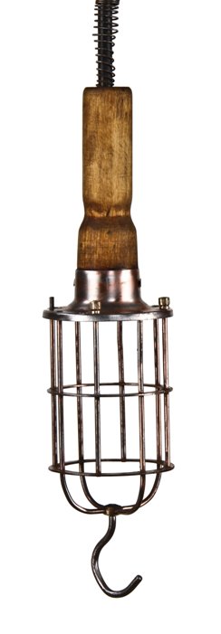 c. 1915-20 american vintage industrial portable "trouble" light or lamp with copper-plated steel bulb guard