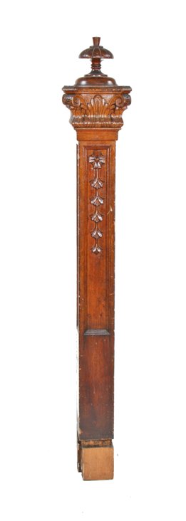 remarkable late 19th century american victorian era interior residential carved oak wood boxed newel post
