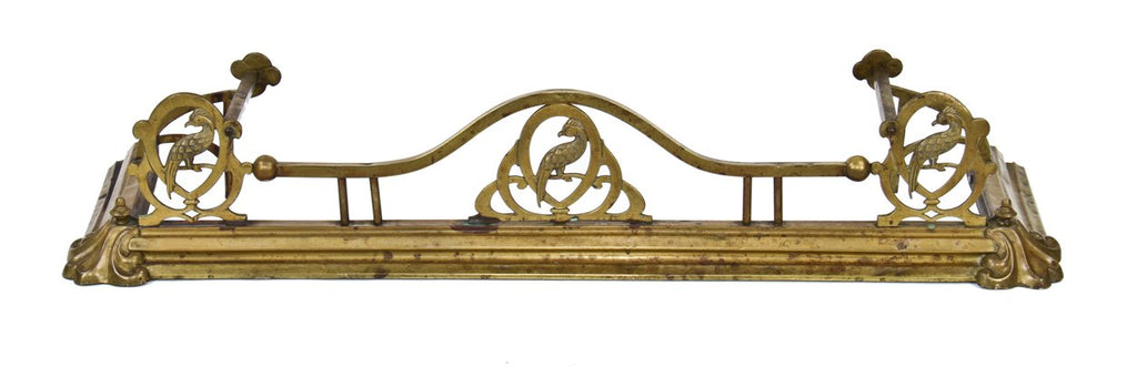 fanciful early 20th century american ornamental cast brass interior residential three-sided fireplace fender featuring three perched birds