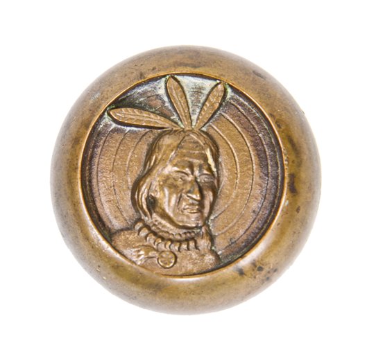hard to find early 20th century antique american cast bronze "three-feathered indian" figural hotel doorknob