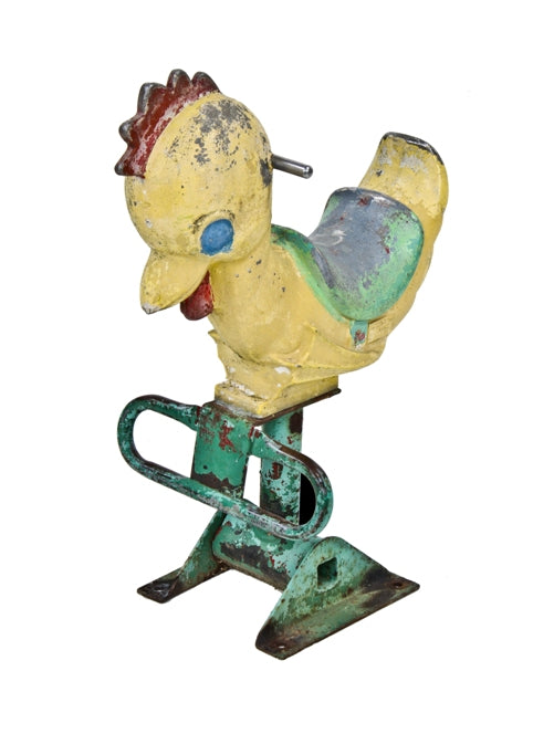 late 1960's freestanding cast aluminum city park chicken "saddle mate" complete with handlebars and stationary footrest