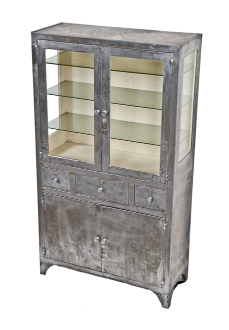 hard to find oversized c. 1920's vintage medical heavy gauge steel stationary operating room instrument cabinet
