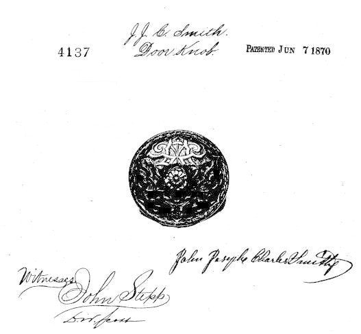 original single early 1870's heavily ornamented oversized entrance door cast bronze banded rim "compression cast" intricately designed doorknob with nicely aged surface patina