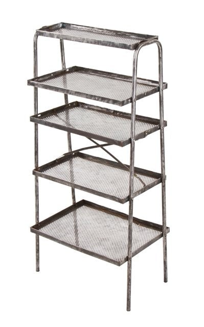 c. 1930's vintage american industrial filling station oil can display rack complete with five graduating shelves