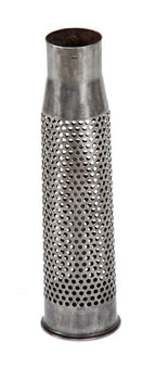 1940's vintage american industrial m20 recoiless rifle heavy gauge perforated steel shell casing with brushed metal finish