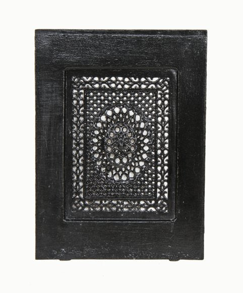 original c. 1860's antique american interior residential ornamental cast iron fireplace summer cover with black enameled finish