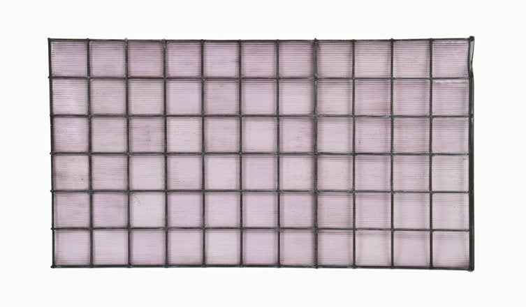 original and intact early 20th century american storefront luxfer prism glass transom panel containing "sawtooth" pattern tiles