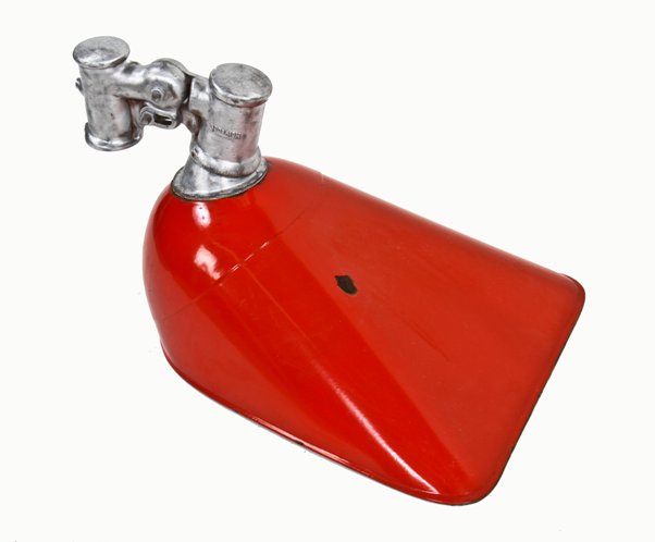 unusual and original late 1930's vintage american service station gas pump overhead red porcelain enameled reflector with adjustable cast aluminum bracket