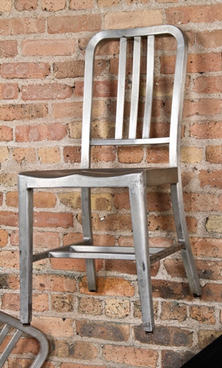four matching exceptional c. 1940's american art deco machine age lightweight aluminum "goodform" side chairs