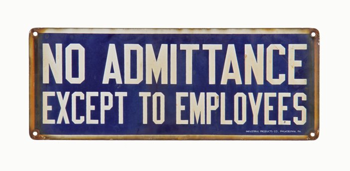 original c. 1930's vintage american industrial single-sided cobalt blue porcelain enameled "no admittance" sign