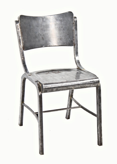 refinished c. 1940's american machine age pressed and folded sheet steel side chair with contoured backrest
