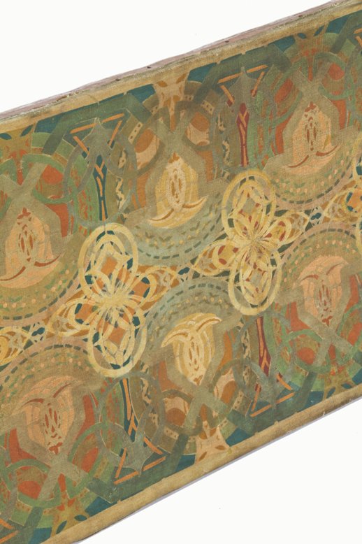 original and exceptionally rare c. 1894 museum quality chicago stock exchange trading room polychromatic stenciled canvas fragment