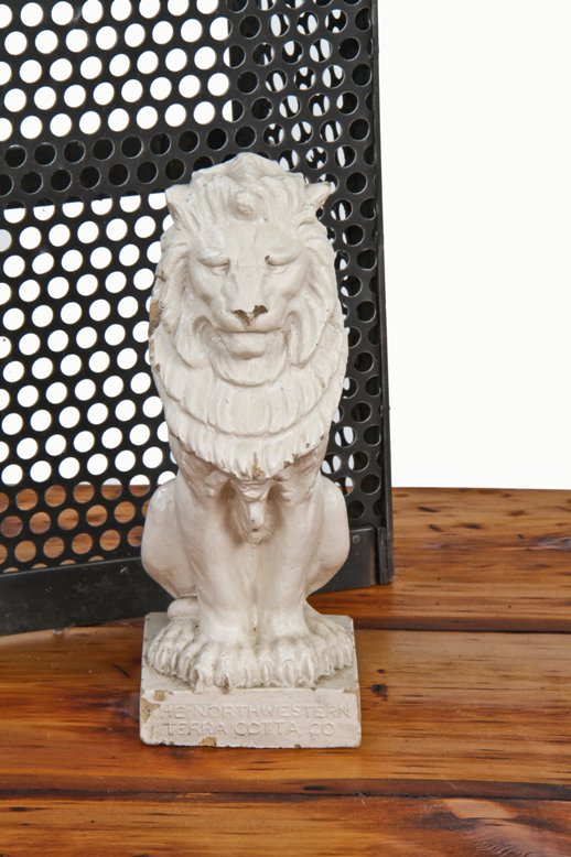 hard to find original early 20th century northwestern terra cotta company white glazed rearing lion advertising "salesman sample"
