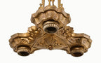 c. 1920's original interior residential three-light barebulb ceiling fixture with uniform metallic gold enameled finish