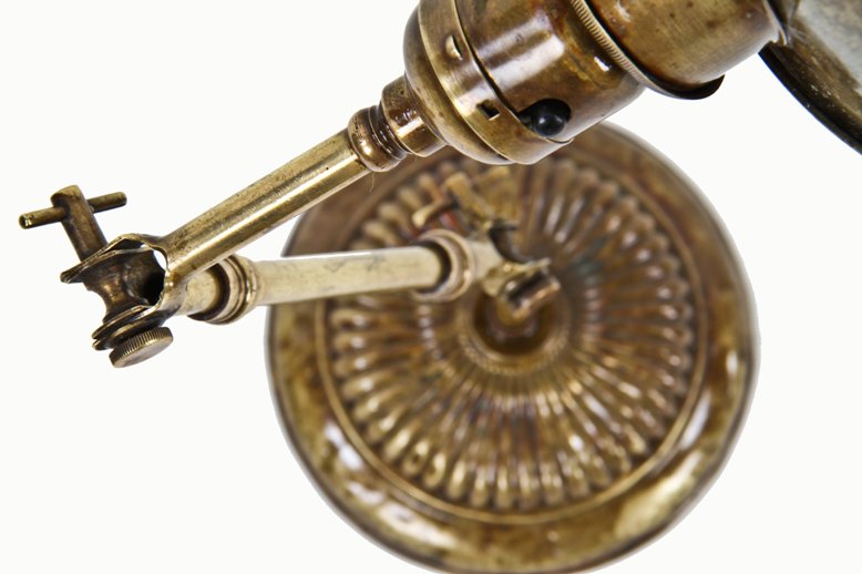 unusual early 20th century double-jointed faries desk or table lamp with patented rolled rim parabola-shaped shade