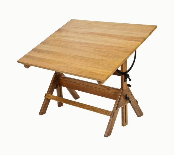original c. 1950's "new old stock" hamilton american industrial adjustable height a-frame drafting table with solid maple wood drawing board