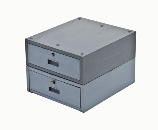 heavy gauge folded and pressed powder coat enameled steel double pull-out drawer storage unit with lockable hasps