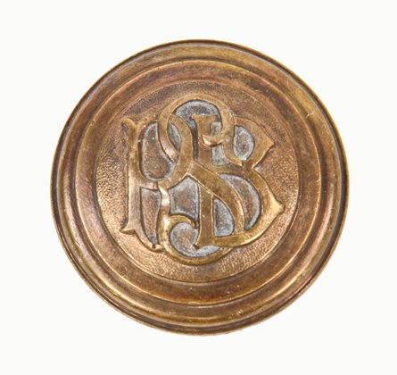 original early 20th century ornamental cast bronze highly stylized monogrammed office building doorknob