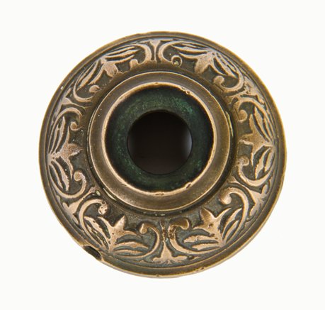 c. 1870's original american victorian era ornamental cast bronze residential doorbell push button cover with aged patina