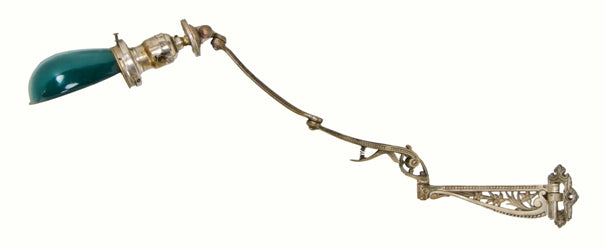 exceptionally rare 19th century american nickel-plated ornamental cast brass articulating arm jeweler's wall lamp