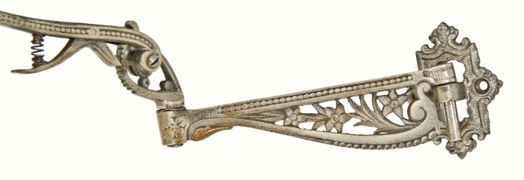 exceptionally rare 19th century american nickel-plated ornamental cast brass articulating arm jeweler's wall lamp