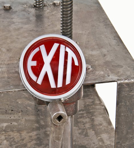 c. 1930's american art deco interior commercial building wall mount exit light with original aluminum fitter