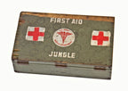 original c. 1940's united states medical department "jungle" first aid painted wood box with compartmentalized interior