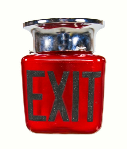 original c. 1930's american art deco double-sided ruby red glass wedge-shaped ceiling mount exit light fixture