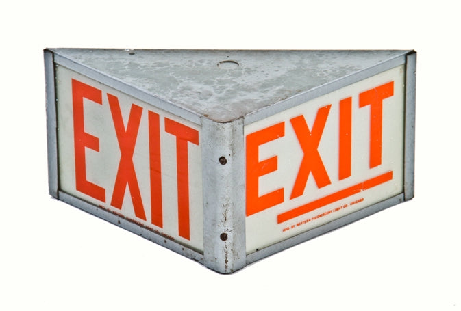 original late 1940's vintage double-sided interior dental office illuminated exit light with enameled glass insets