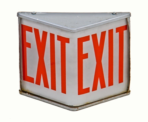 original c. 1950's wedge-shaped interior wall-mount electrified dunning asylum exit light with aluminum housing