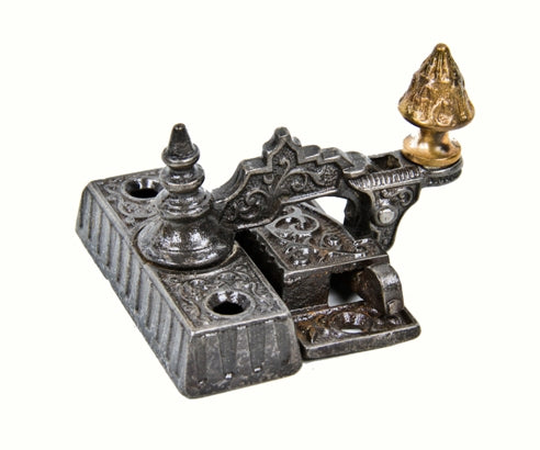 original hard to find 19th century american "burglar-proof" fanciful cast iron residential window sash lock with matching keeper