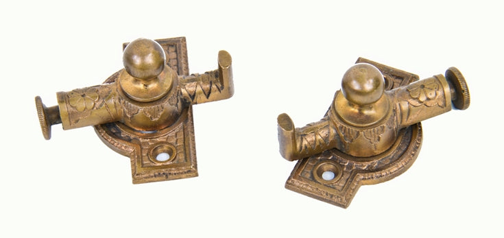 two matching hard to find late 19th century ornamental cast bronze residential window sash locks with knurled edge dial handles