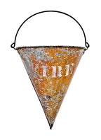 nicely distressed all original early 20th century painted embossed galvanized steel hanging "fire" railroad caboose sand bucket with intact drop handle and stenciled lettering