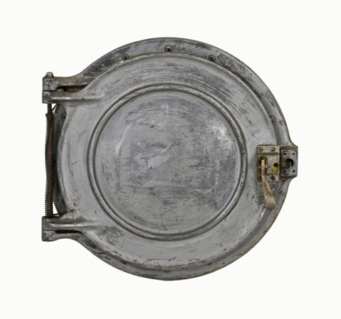 c. 1920's vintage industrial rothschild building wall mount cast aluminum laundry chute door with original hinged frame