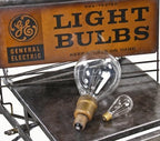 double-sided late 1930's lithographed steel "light bulbs" hardware store general electric display sign with naturally aged surface patina