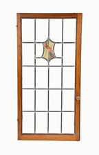 original c. 1920's interior noel bank building mezzanine casement art glass window with intact varnished walnut wood sash frame