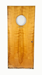 largely intact c. 1950's varnished birch wood michael reese hospital "room c" serum center laboratory door with clear glass portal