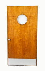 1950's mid-century modern oversized varnished birch wood interior michael reese hospital serum center laboratory door with clear glass portal
