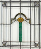 american chicago style strongly geometric leaded art glass interior residential window with original wood sash frame