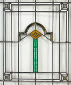 american chicago style strongly geometric leaded art glass interior residential window with original wood sash frame