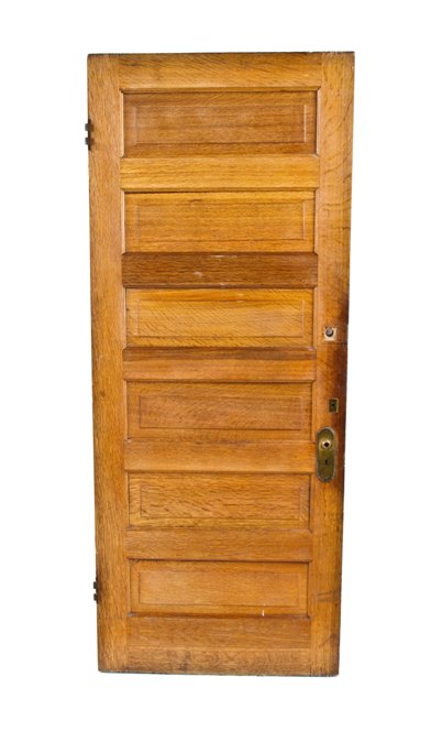 desirable late 19th century interior residential six raised panel quartered oak or "tiger stripe" wood passage door