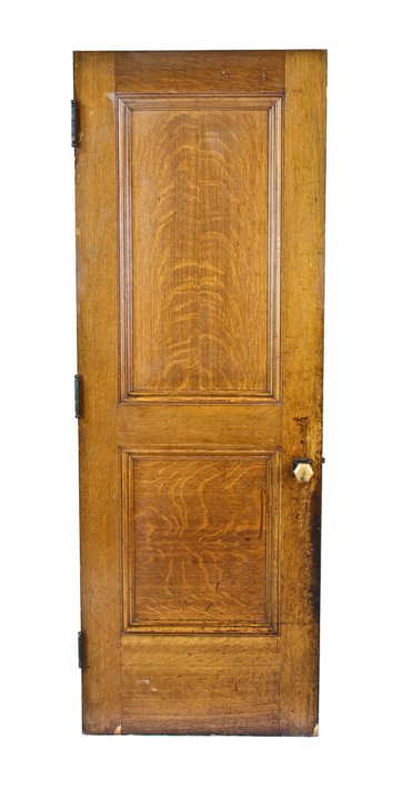 c. 1915-18 original interior american quartered oak wood factory office passage door with original mission style brass hardware