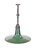 unusually shaped early 20th century american industrial green porcelain enameled "benjamin" factory pendant light