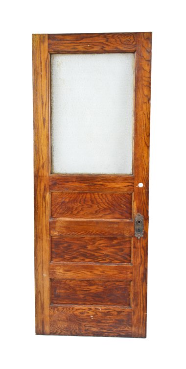 c. 1910 interior chicago two-flat residential varnished oak wood vestibule door with an intact "florentine" pattern glass pane