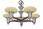 c. 1920's antique american art deco depression era five light machine age interior residential ceiling fixture with original custard glass bowl shades