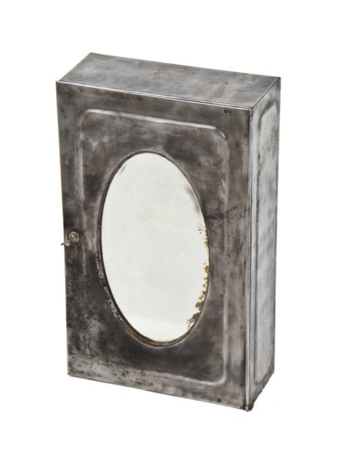 compact american medical wall-mount early 20th century pressed and folded steel lavatory medicine cabinet with original mirror