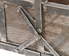 unique original c. 1930's vintage american industrial heavy gauge steel lever-operated "drop bottom" wire mesh factory basket