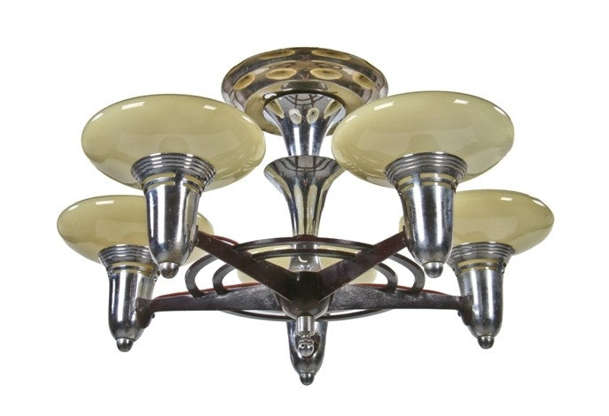 one of two hard to find and highly sought after depression-era art deco lightolier drop or slip shade custard bowl shades for ceiling fixture or sconce