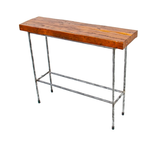 c. 1920's vintage american medical repurposed tubular steel two tier hospital operating room side table with rock hard heart pine tabletop